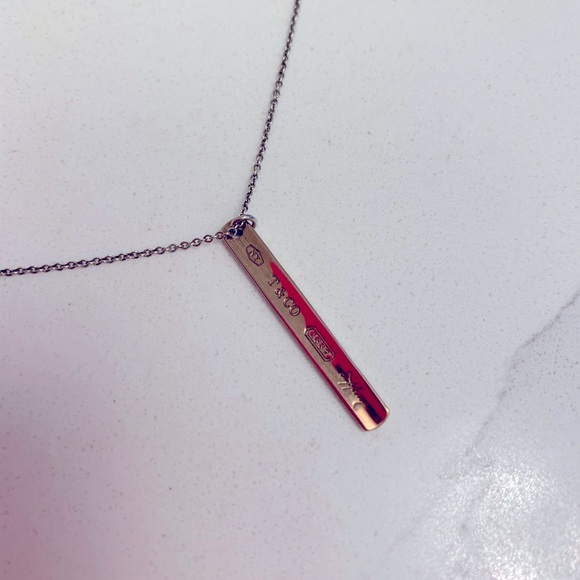 Tiffany & Co Sterling Silver & Rubedo 1837 Bar Pendant 16" Necklace - Picture 2 of 5